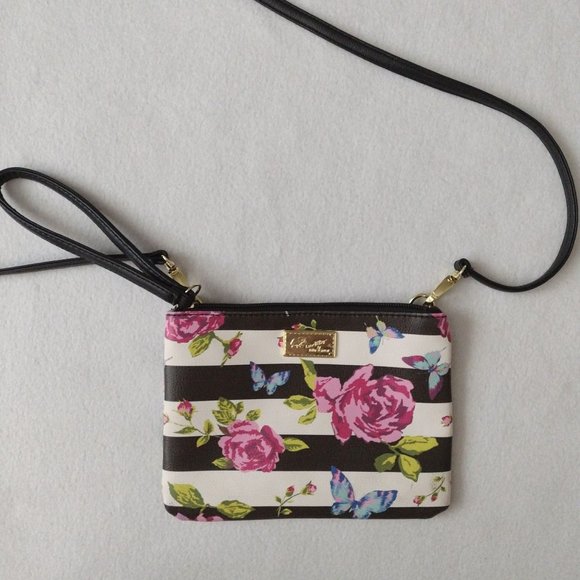 Betsey Johnson Handbags - Betsey Johnson Floral Stripe Convertible Purse